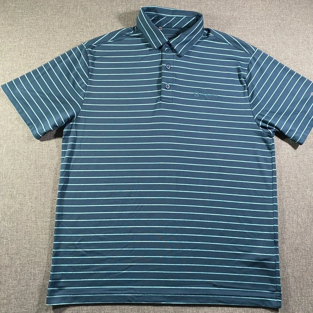 Lot of 2 Under Armour Golf Polo Shirt Men's LG HeatGear Blue/Green Striped